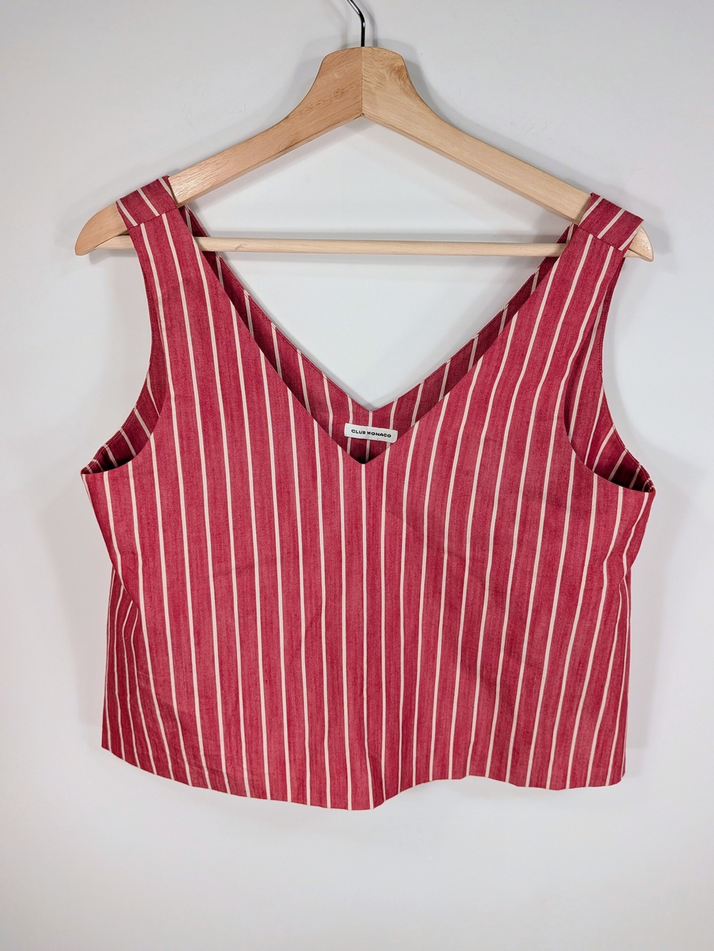 Club Monaco Red Stripe Cropped V-Neck Tank Top